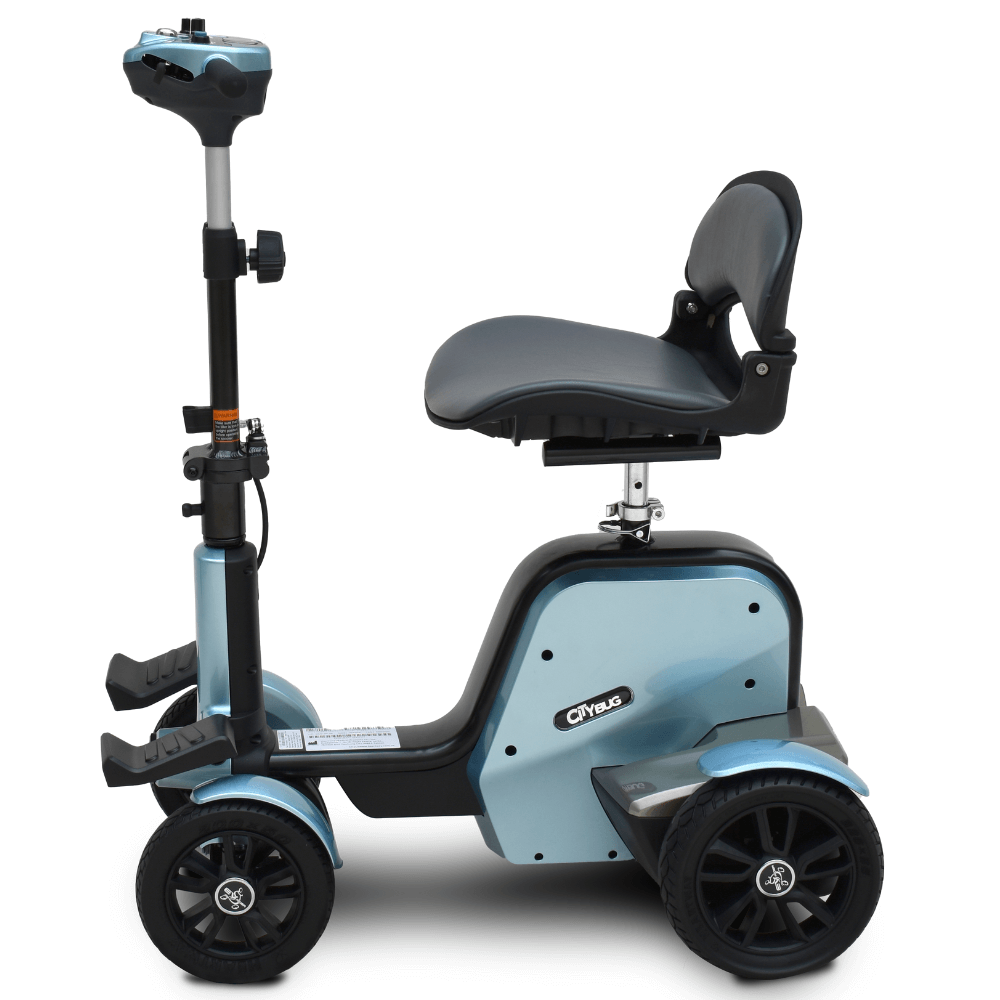 Ice Blue EV Rider CityBug Compact Portable 4 Wheel Mobility Scooter - Side View