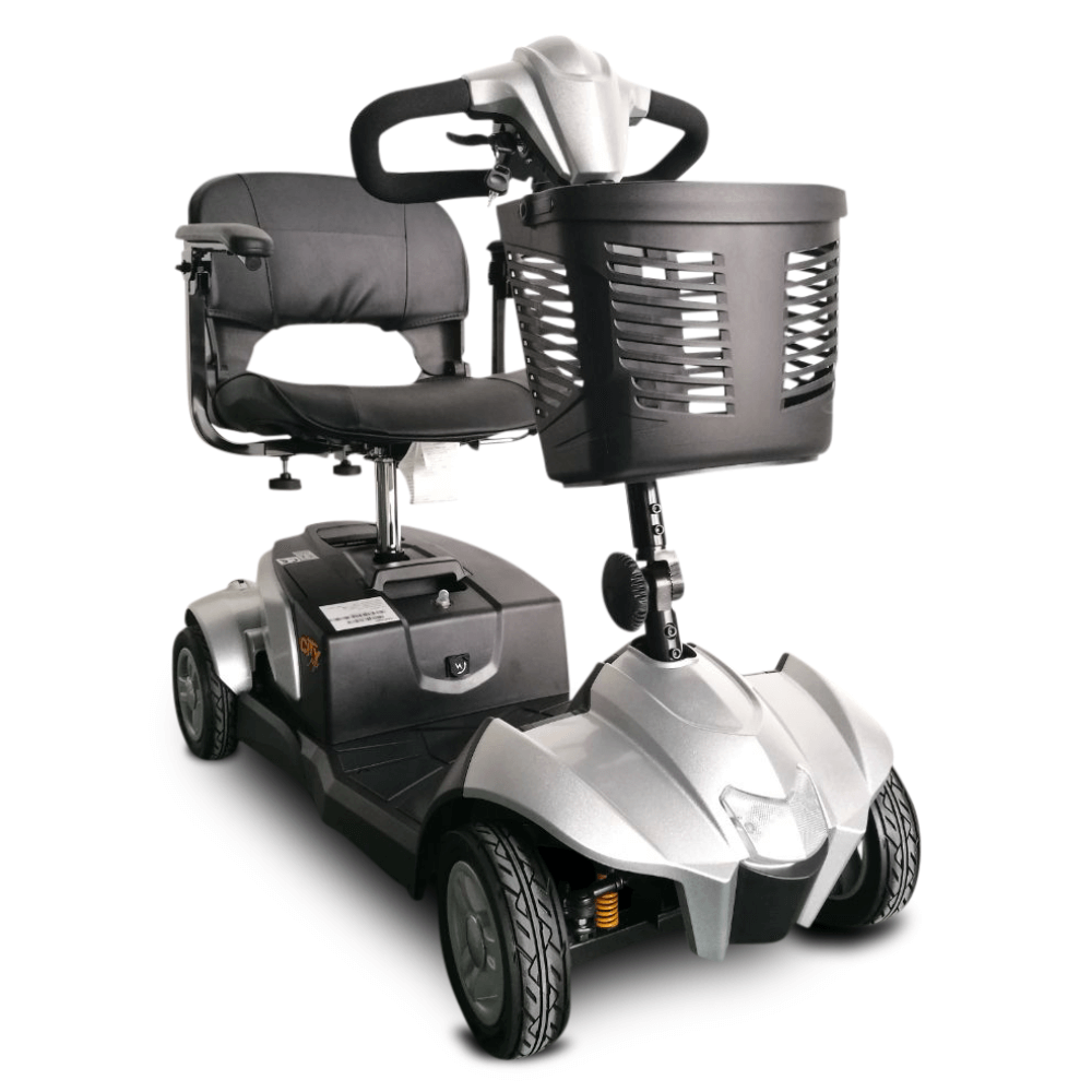 Silver EV Rider CityCruzer 4 Wheel Mobility Scooter - Angled View