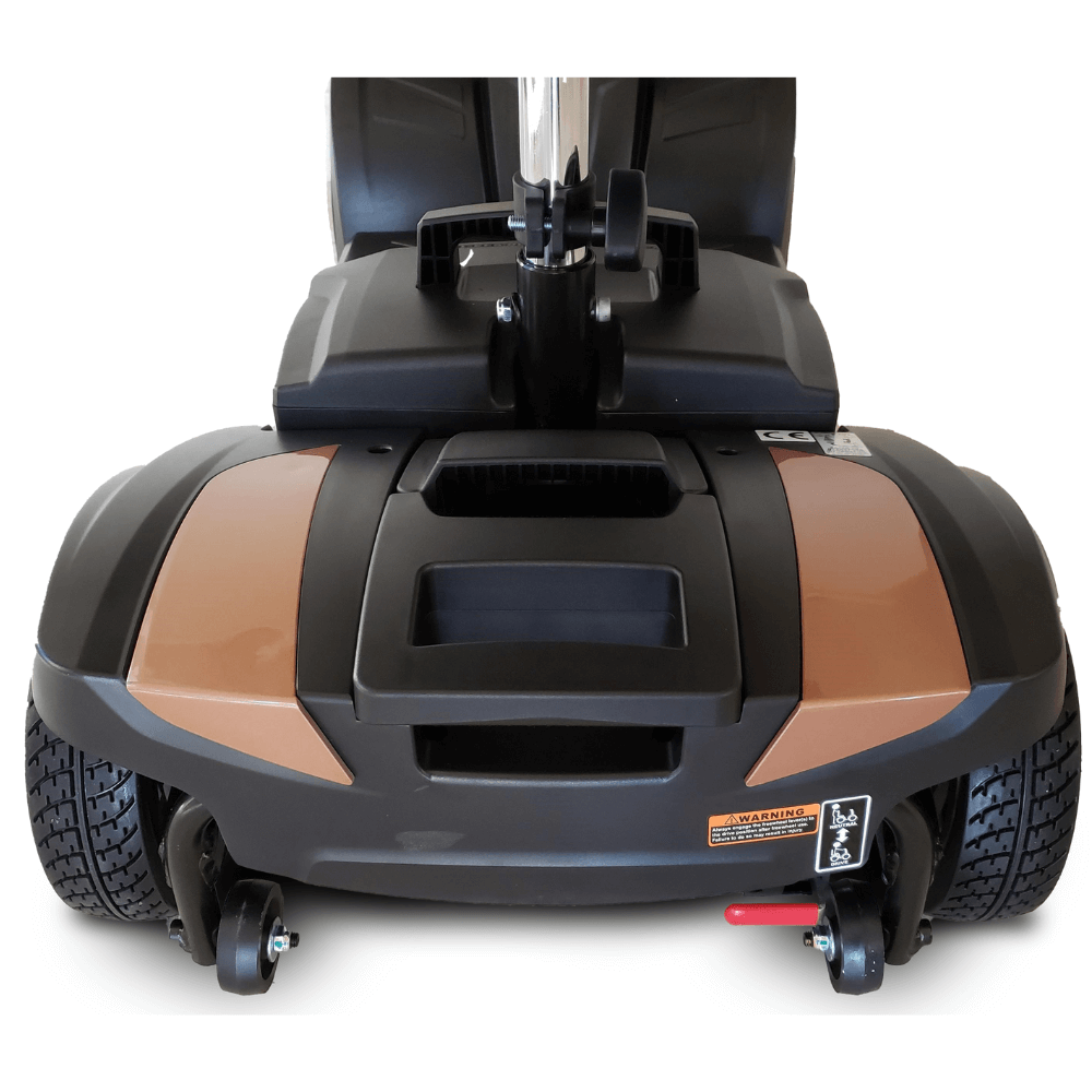 Rose Gold EV Rider MiniRider Lite Travel Mobility Scooter - Rear Close-up View
