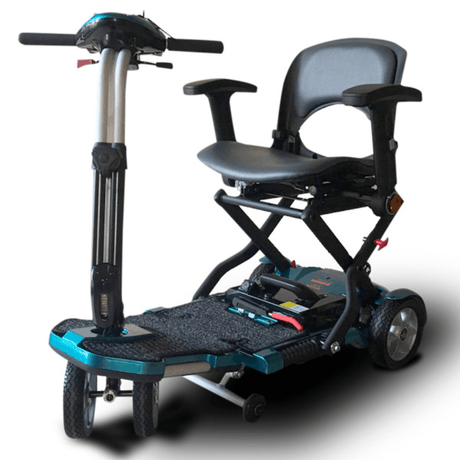 Open Box EV Rider Blue Transport Plus Foldable Mobility Scooter - Angled View