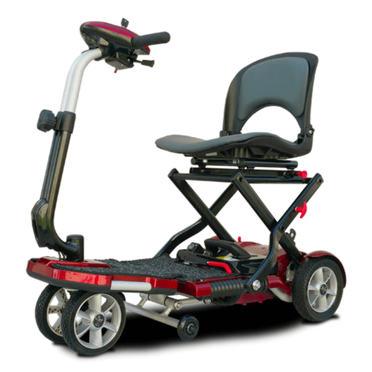 Red EV Rider Transport Plus Foldable Mobility Scooter - Angled View