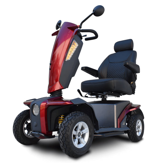 Red EV Rider VitaXpress 4 Wheel All Terrain Mobility Scooter - Angled View