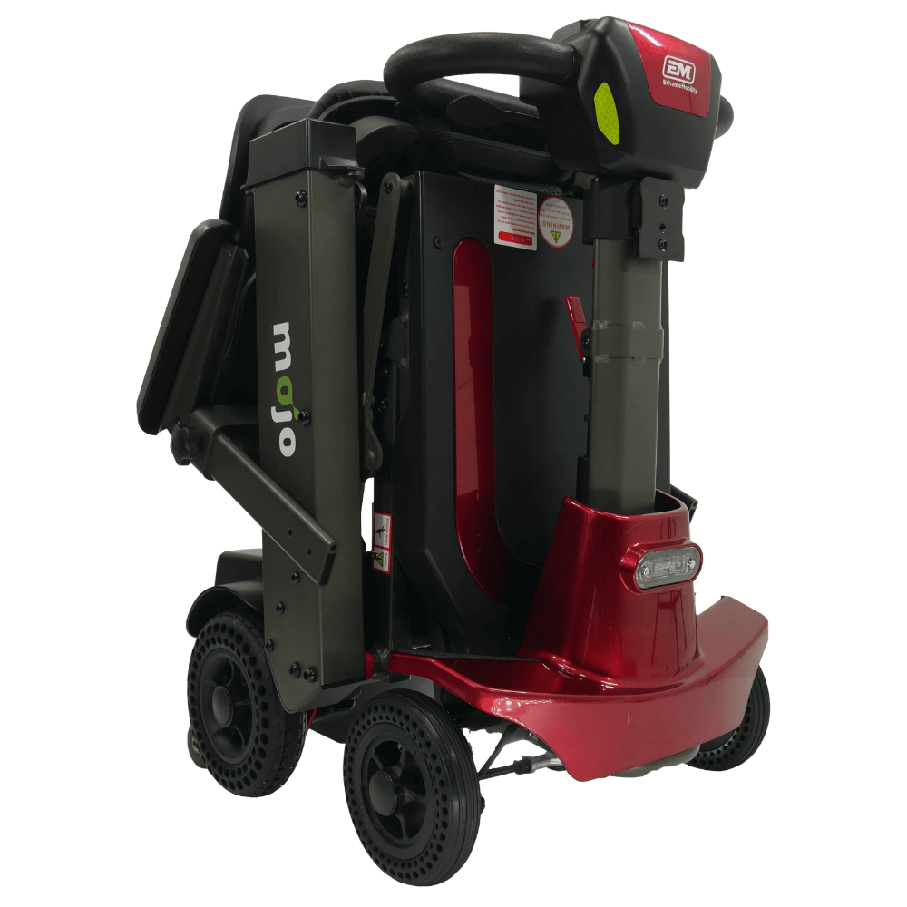 Enhance Mobility Mojo MJ100 Mobility Scooter Red Folded Angled View