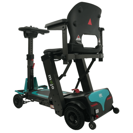 Enhance Mobility Mojo MJ101 Auto-Fold Lightweight Mobility Scooter Aqua Back Angled View 2
