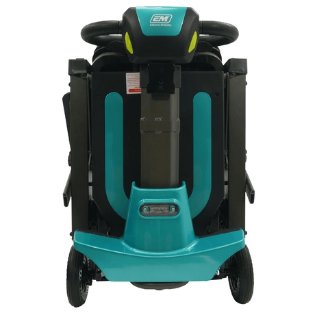 Enhance Mobility Mojo MJ101 Auto-Fold Lightweight Mobility Scooter Aqua Folded Front View