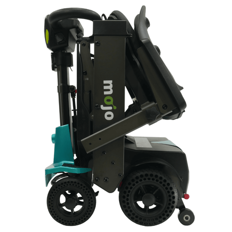 Enhance Mobility Mojo MJ101 Auto-Fold Lightweight Mobility Scooter Aqua Folded Side View