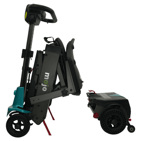 Enhance Mobility Mojo MJ101 Auto-Fold Lightweight Mobility Scooter Aqua Separated Part View