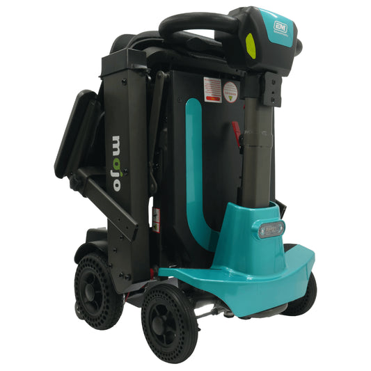 Enhance Mobility Mojo MJ101 Auto-Fold Lightweight Mobility Scooter Aqua Folded View