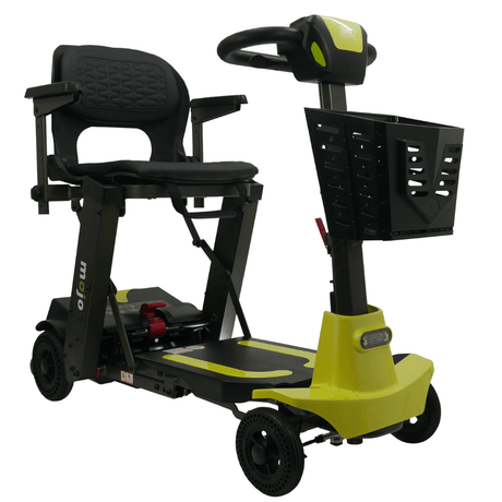 Enhance Mobility Mojo MJ101 Auto-Fold Lightweight Mobility Scooter Lemony Lime Angled View