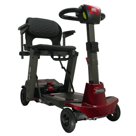 Enhance Mobility Mojo MJ101 Auto-Fold Lightweight Mobility Scooter Red Angled View