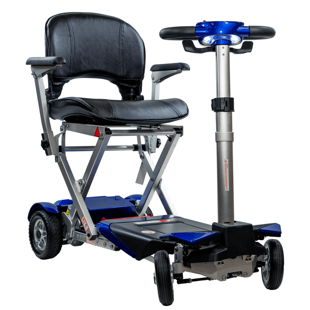 Enhance Mobility Transformer 2 S3026 Automatic Folding Mobility Scooter Blue Angled View