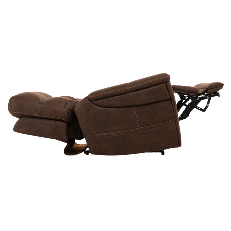 Fully Reclined Badlands Walnut VivaLift Radiance Power Lift Chair PLR-3955 with Extended Leg Rest Side View
