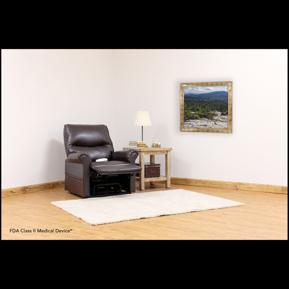 Fully Reclined Lexis Urethane Chestnut Pride Mobility LC-105 Essential Power Lift Chair