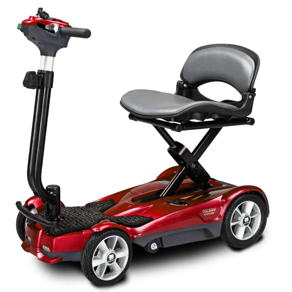 Burgundy EV Rider 4AF Automatic Folding Mobility Scooter - Angled View