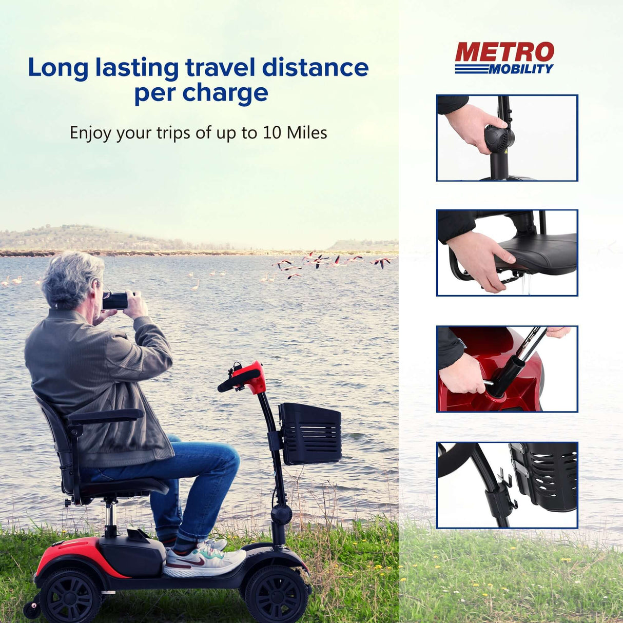 Red Metro Mobility M1 Lite Lightweight Portable Mobility Scooter - Travel Distance