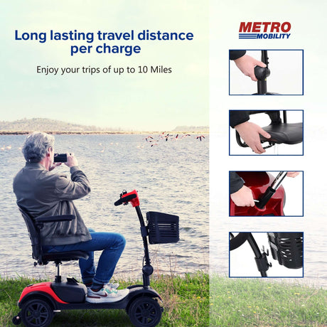 Red Metro Mobility M1 Lite Lightweight Portable Mobility Scooter - Travel Distance