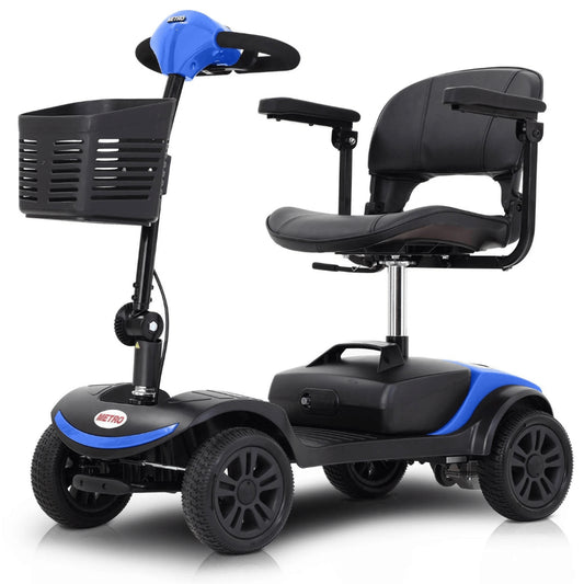 Blue Metro Mobility M1 Lite Lightweight Portable Mobility Scooter - Angled View