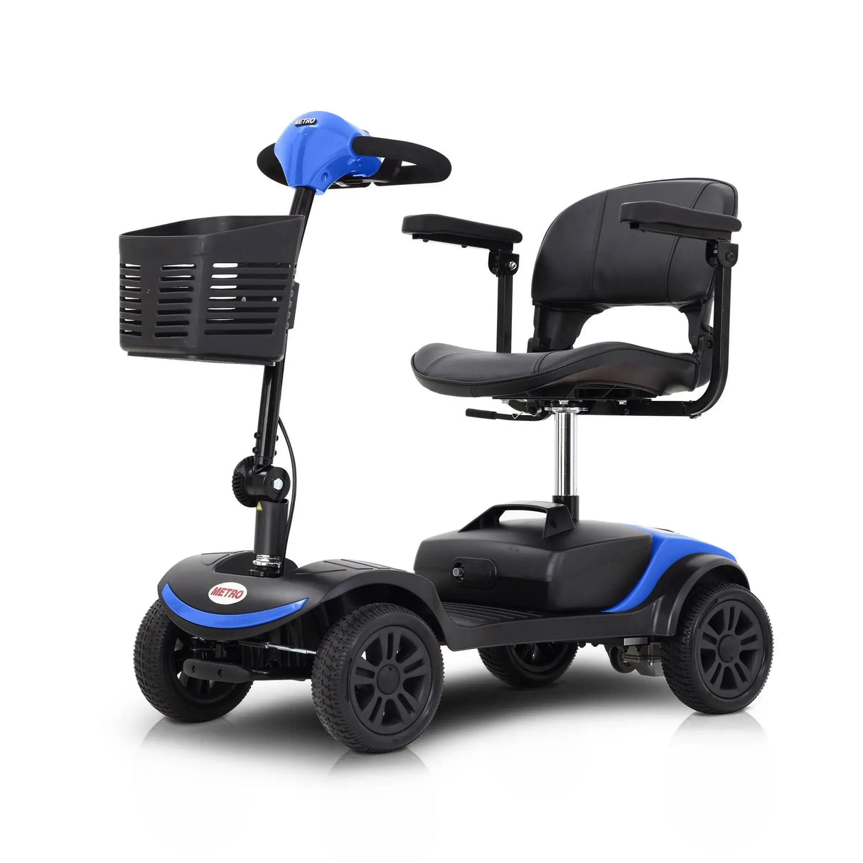 Blue Metro Mobility M1 Lite Lightweight Portable Mobility Scooter - Angled View