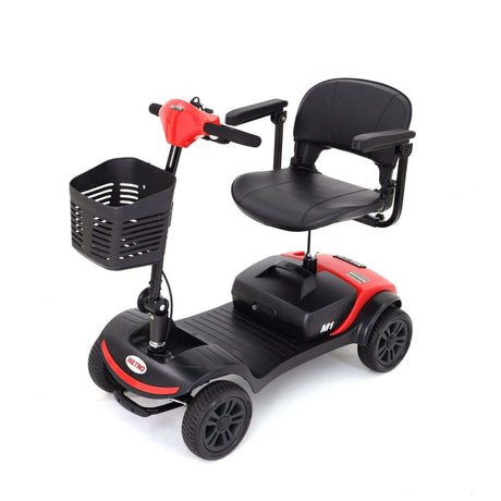 Red Metro Mobility M1 Lite Lightweight Portable Mobility Scooter - Angled View