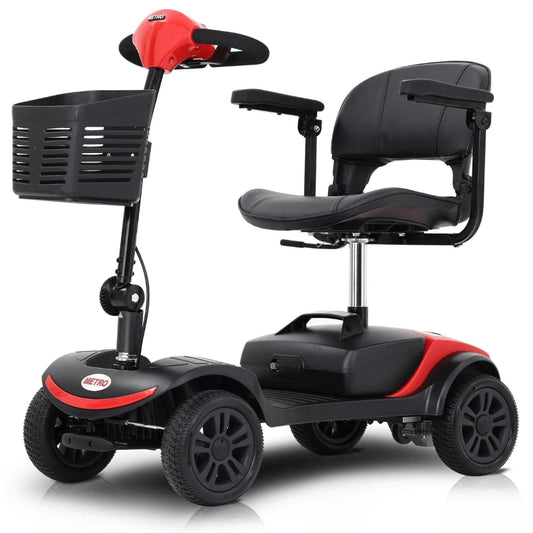 Red Metro Mobility M1 Lite Lightweight Portable Mobility Scooter - Angled View
