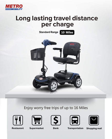 Metro Mobility M1 Portable 4-Wheel Mobility Scooter - Angled View