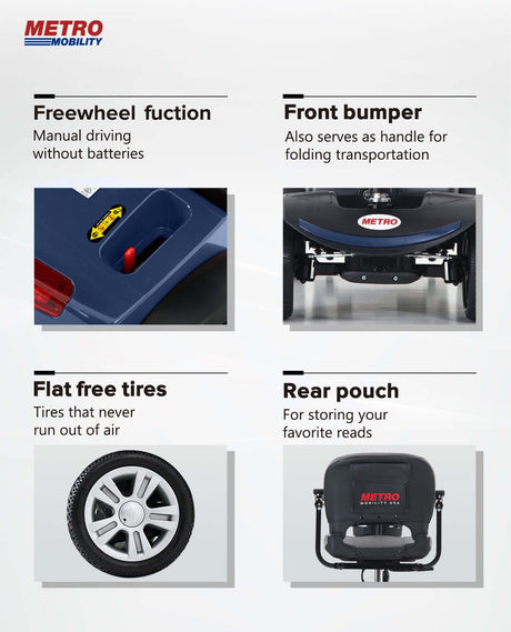 Metro Mobility M1 Portable 4-Wheel Mobility Scooter - Display of Features