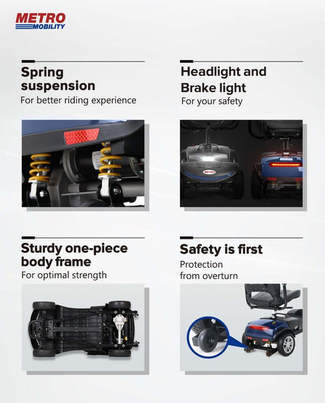 Metro Mobility M1 Portable 4-Wheel Mobility Scooter - Display of Features
