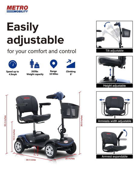 Metro Mobility M1 Portable 4-Wheel Mobility Scooter - Dimensions