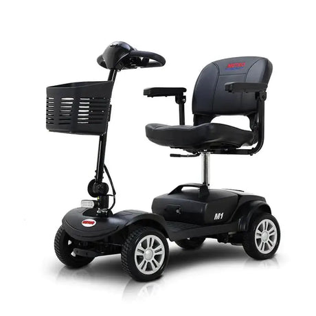 Metallic Grey Metro Mobility M1 Portable 4-Wheel Mobility Scooter - Angled View