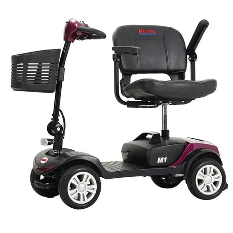 Plum Metro Mobility M1 Portable 4-Wheel Mobility Scooter - Angled View