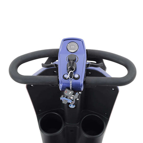 Dark Purple Metro Mobility Max Plus Indoor & Outdoor Mobility Scooter - Tiller Close-up View