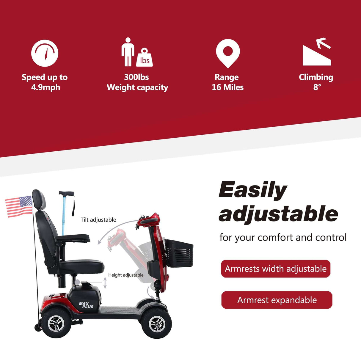 Metro Mobility Max Plus Indoor & Outdoor Mobility Scooter Adjustable Tiller