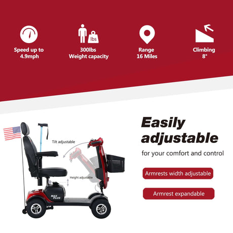 Metro Mobility Max Plus Indoor & Outdoor Mobility Scooter Adjustable Tiller