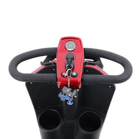 Red Metro Mobility Max Plus Indoor & Outdoor Mobility Scooter - Tiller Close-up View