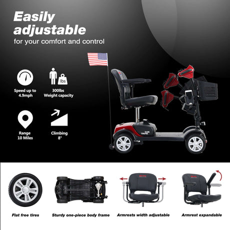 Metro Mobility Max Sport Portable Travel Mobility Scooter - Easily Adjustable