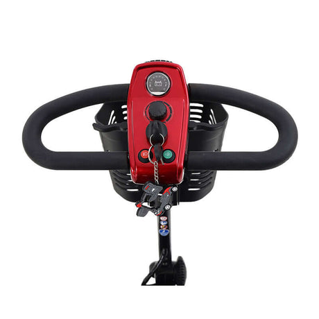 Red Metro Mobility Max Sport Portable Travel Mobility Scooter - Control Panel Close-up View