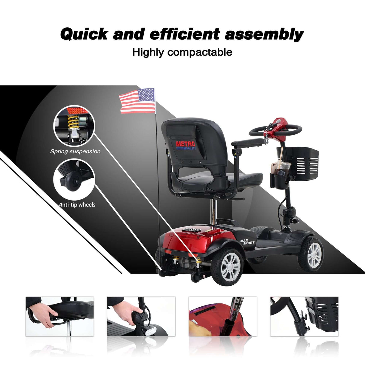 Red Metro Mobility Max Sport Portable Travel Mobility Scooter - Assembly Instructions