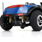 Red Metro Mobility Patriot 4-Wheel Travel Mobility Scooter - Rear Wheel Close-up View