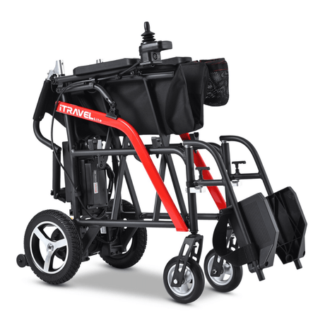 Black Metro Mobility iTravel Lite Portable Electric Wheelchair Folded