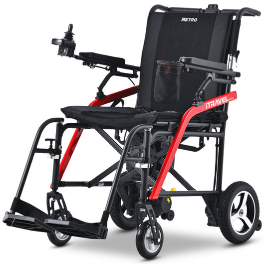 Black Metro Mobility iTravel Lite Portable Electric Wheelchair - Angled View
