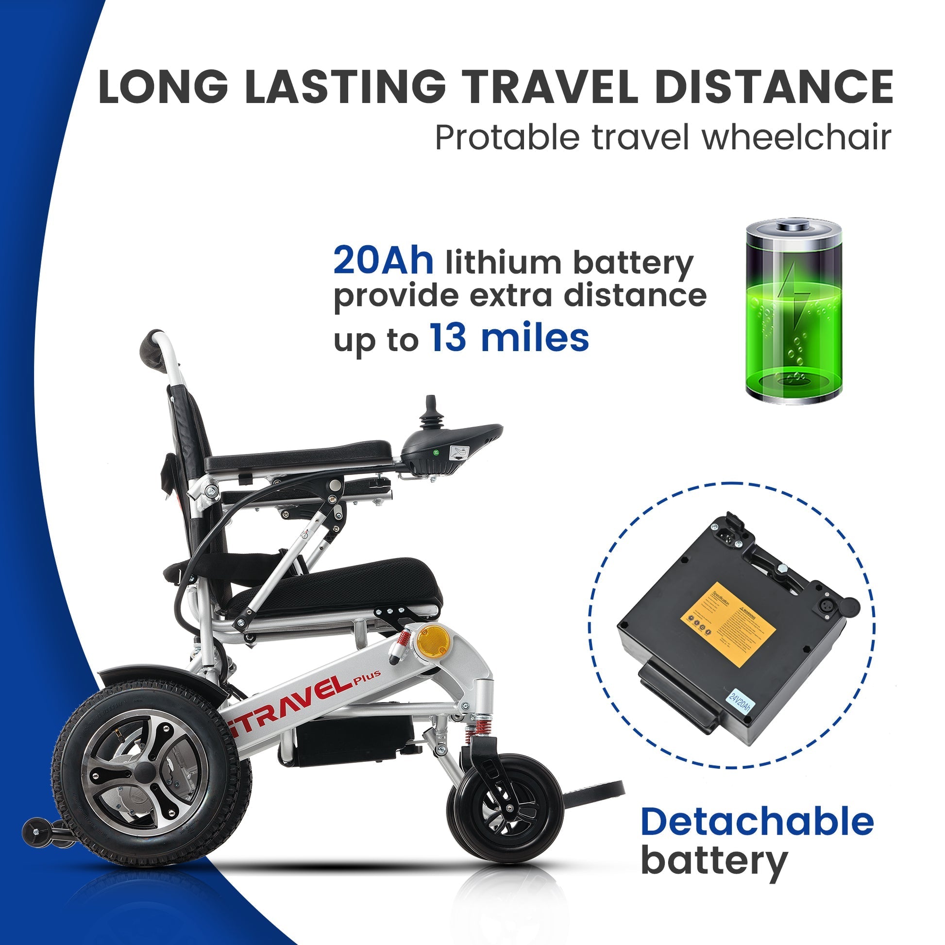 Silver Black Metro Mobility iTravel Plus Power Wheelchair - Battery Information