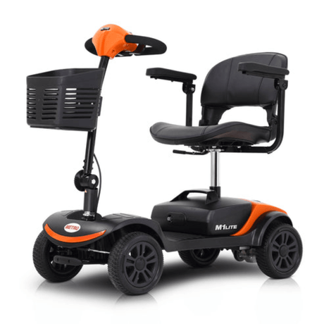 Orange Metro Mobility M1 Lite Lightweight Portable Mobility Scooter - Angled View
