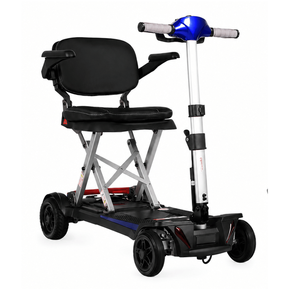 Enhance Mobility MobiFree Folding Mobility Scooter in Blue Color - Angled View
