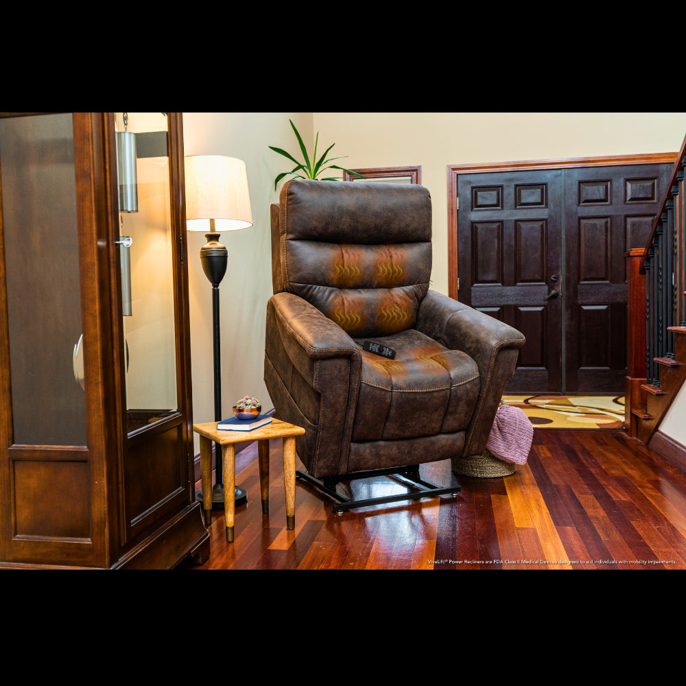 Partially Lifted VivaLift Radiance Power Lift Chair PLR-3955 in a Cozy Room