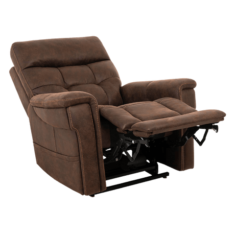 Partially Reclined Badlands Walnut Medium VivaLift Radiance Power Lift Chair PLR-3955 with Extended Leg Rest