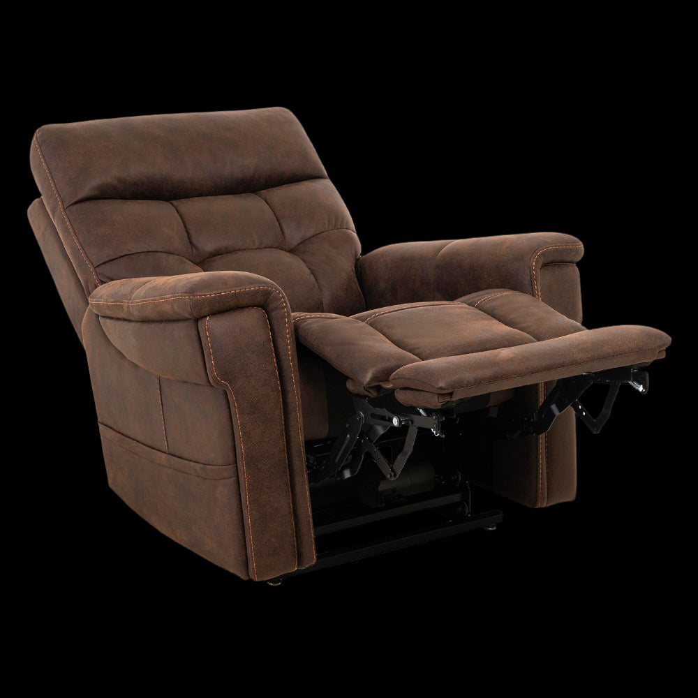 Partially Reclined Badlands Walnut Medium VivaLift Radiance Power Lift Chair PLR-3955 with Extended Leg Rest