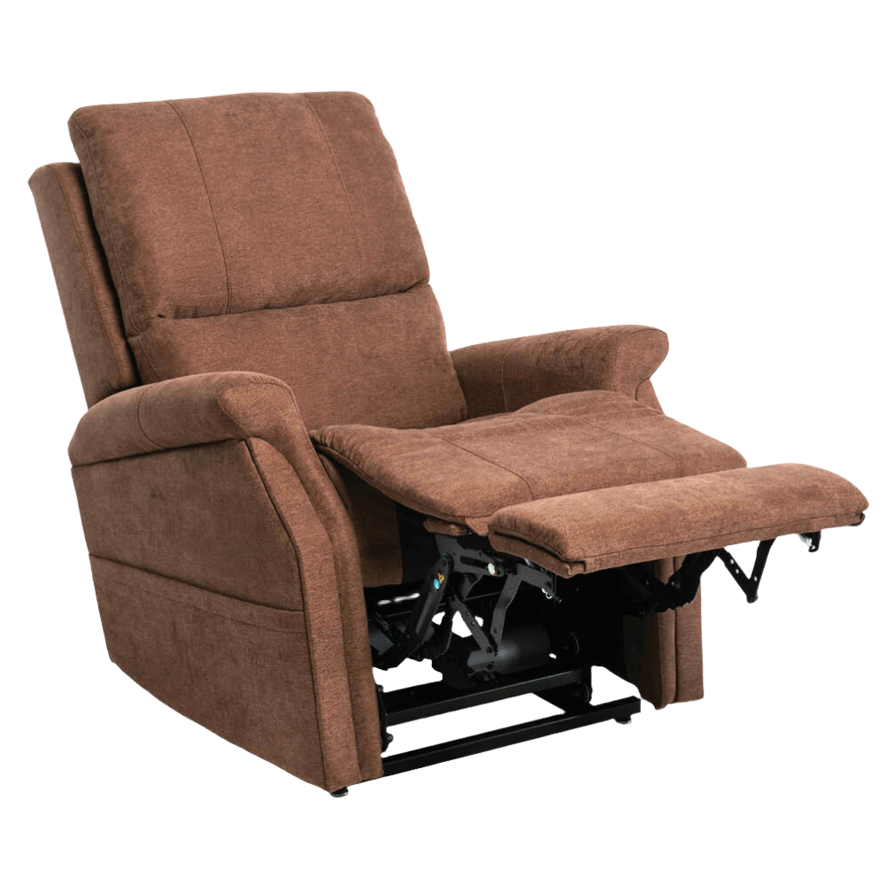 Partially Reclined Saville Brown Pride Mobility Vivalift Metro 2 PLR-925 Lift Chair Extended Footrest