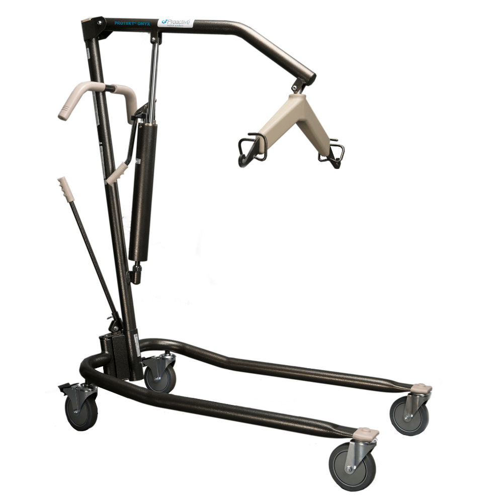 Proactive Medical Protekt Onyx Hydraulic/Manual Patient Lift (450 lbs. Capacity) Lifted - Angled View