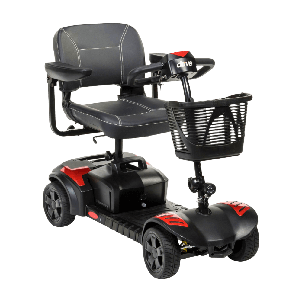 Red Drive Medical Phoenix LT 4-Wheel Travel Scooter Angled Front View