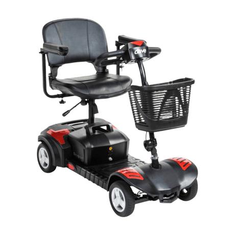 Red Drive Medical Scout LT 4-Wheel Compact Travel Power Scooter Angled View